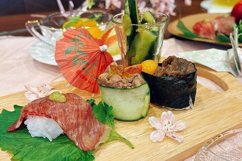 Enjoy making various types of wagyu sushi