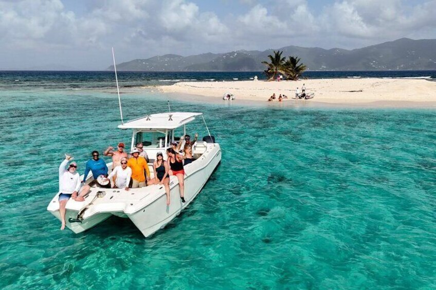 BVI Private Charter to Jost Van Dyke on 32' Power Catamaran