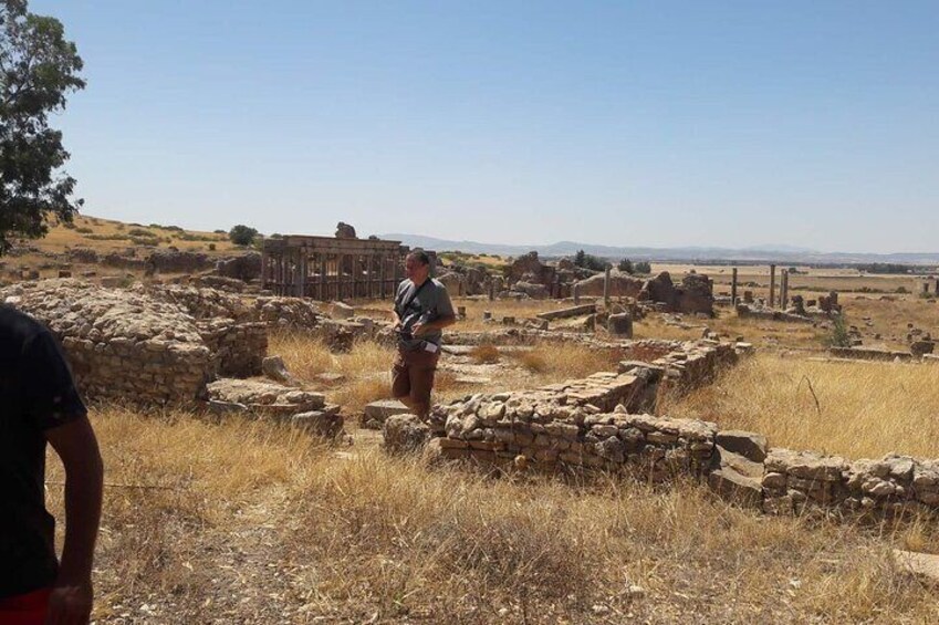 Tourists at the archaeological site of Thuburbo Majus