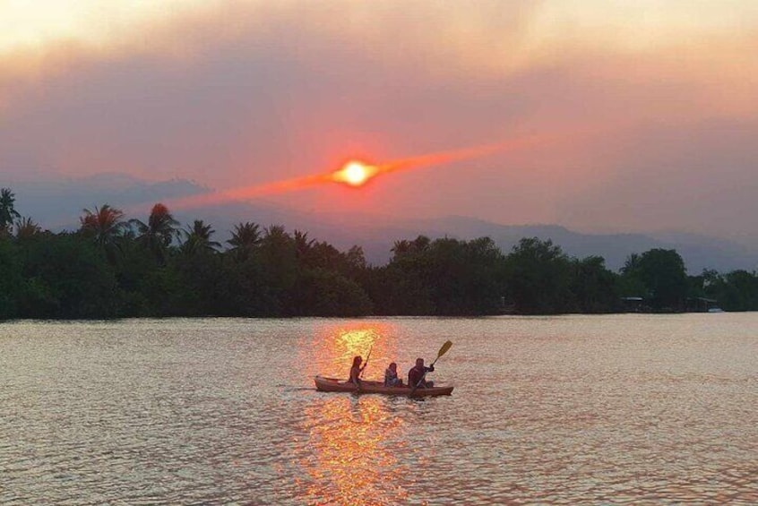 Guided Kayak trip around Green Cathedral outside Kampot, Sunset