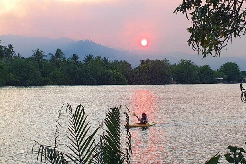 Guided Kayak trip around Green Cathedral outside Kampot, Sunset