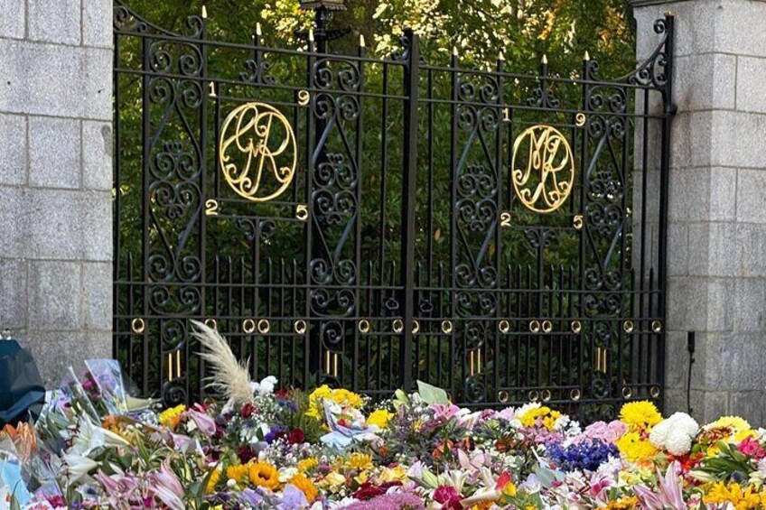 A sea of flowers after the passing of Queen Elizabeth ll