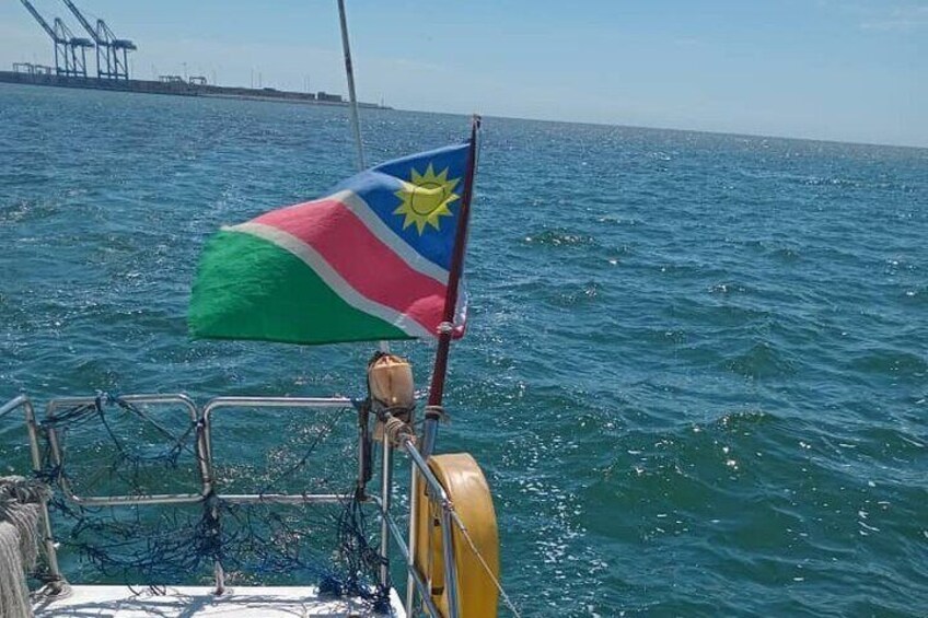 Look how nice the Namibian flag is blowing in the wind while sailing