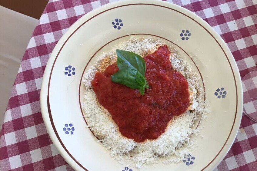 Orecchiette with fresh tomato sauce from our garden