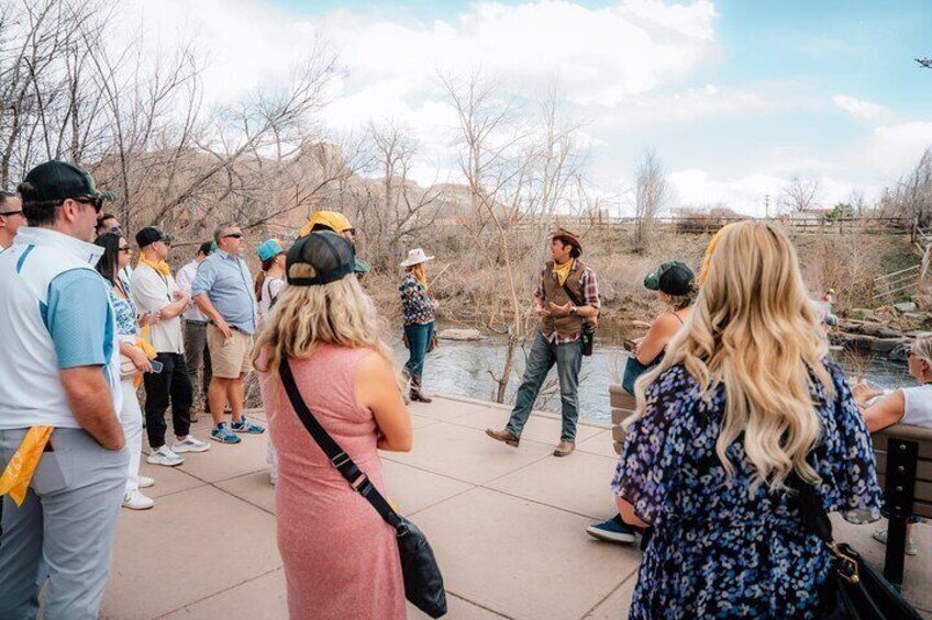 Sturdy the tour guide regaling a group about Coors.