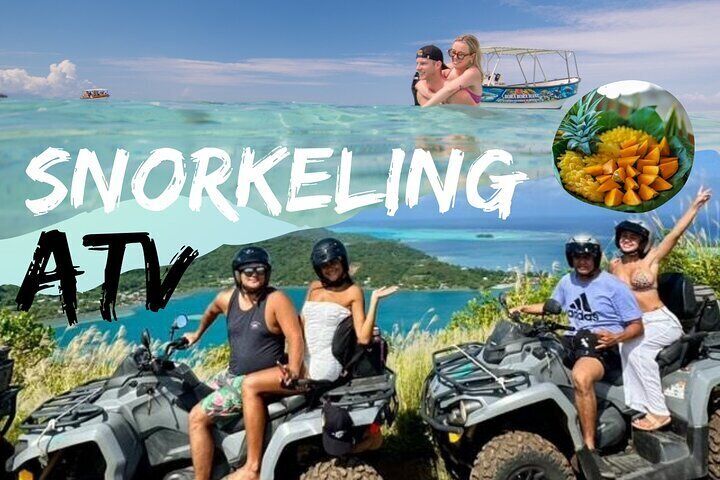 #combo#excursion#snorkeling#lagoontour#coralgarden#shark#ray#emantaray#fish#meal#buffet#fruit#motufanfan#relax#atv#quad#adrenaline#mountain#view#wild#panoramicview#visit#discovery#island#borabora