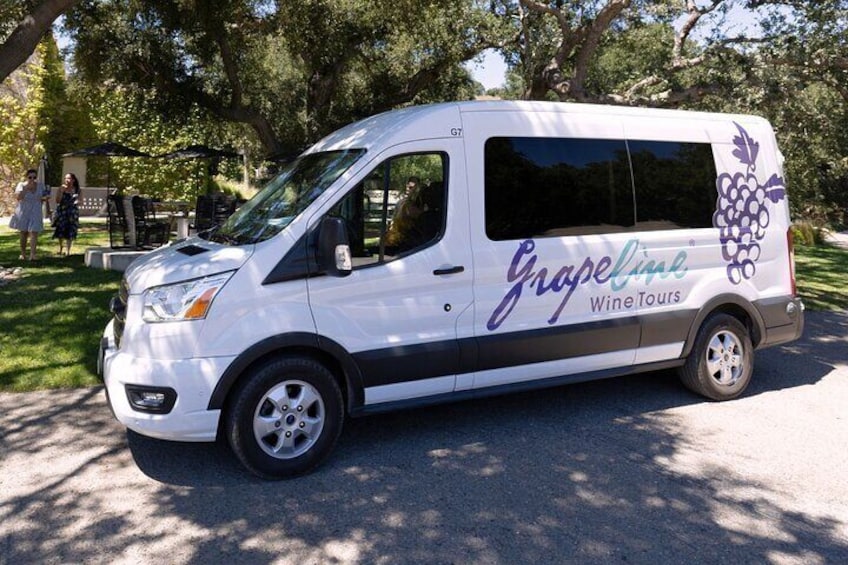 Your chariot awaits—a Grapeline van ready for the next vineyard adventure.