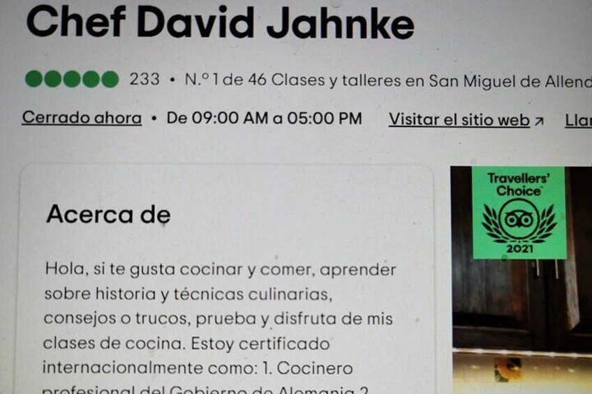 Chef David Jahnke Cooking school - Rating
