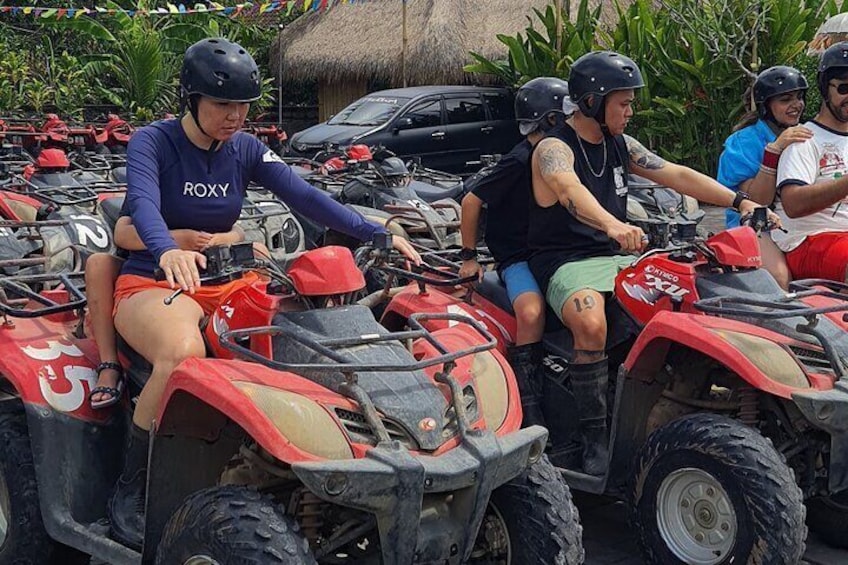 Bali ATV ride through river, tunnel, waterfall, cave and jungle