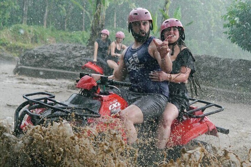 Bali ATV ride through river, tunnel, waterfall, cave and jungle