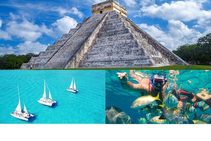 Catamarán a Isla Mujeres y acceso temprano a Chichén Itzá con buffet y tequ...