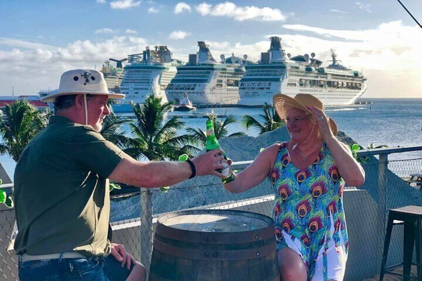 Cruise ship couple cheering 