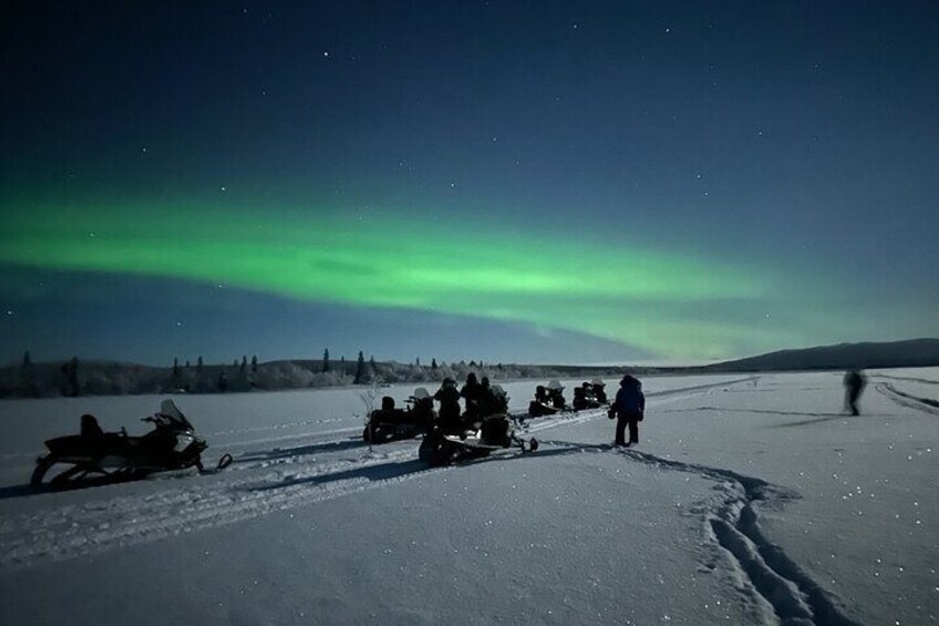 Guided Northern Light snowmobile tour in Kiruna