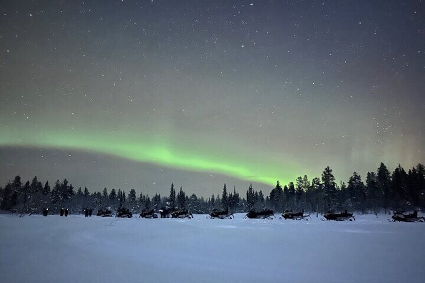 Guided Northern Light snowmobile tour in Kiruna