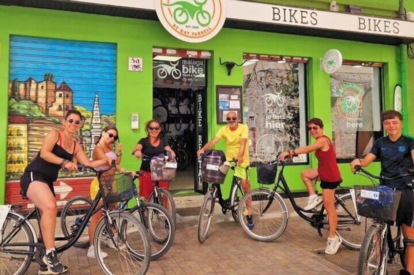 Ready to roll- bike tour customers at our shop. Green activity- green shop! ;-) 