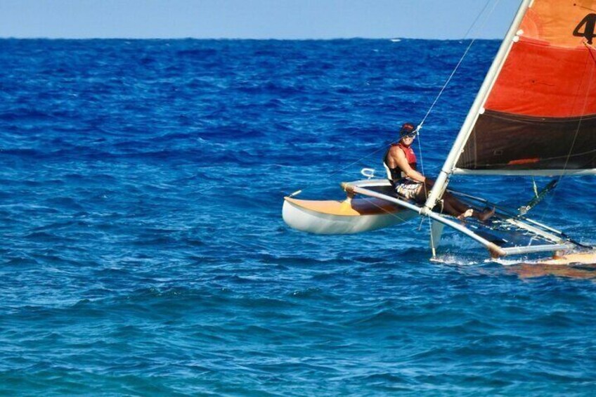 That's me, relaxing on our Hobie14, contact us if you fancy dinghy sailing as well!