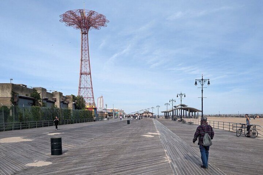 CONEY ISLAND, Brooklyn - Boardwalk and former Parachute Jumper ride (left)