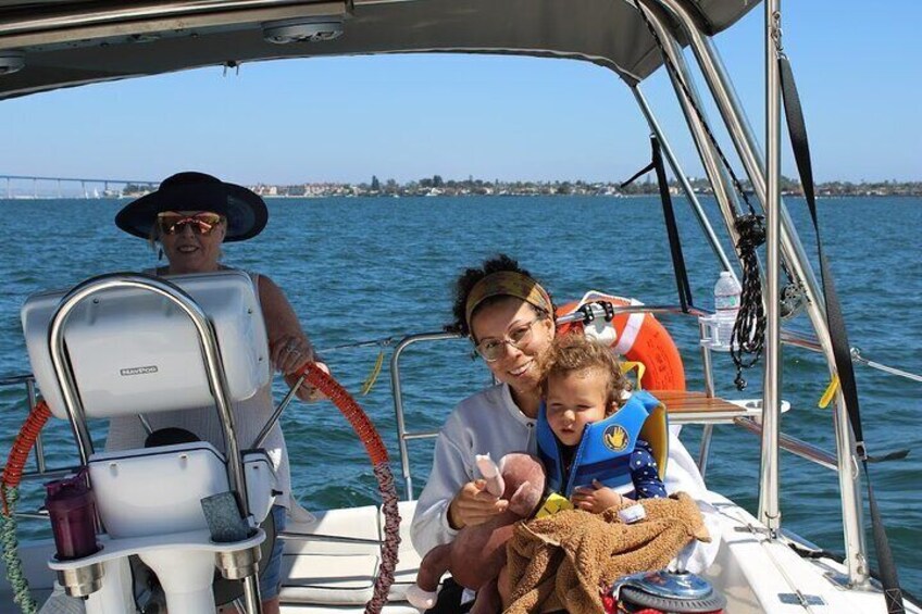 3 generations all together onboard the Sea Monkey having a day out sailing