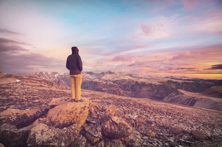 Man Overlooking Beartooth Mountain Range