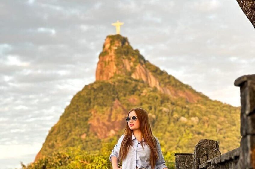 Mirante Dona Marta in Sunrise with Christ in the background