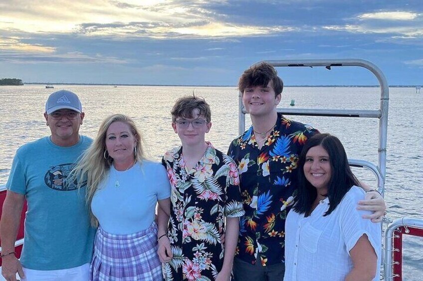 Family of cruisers pose for a picture during boarding of the Sandestin Fireworks Cruise. 