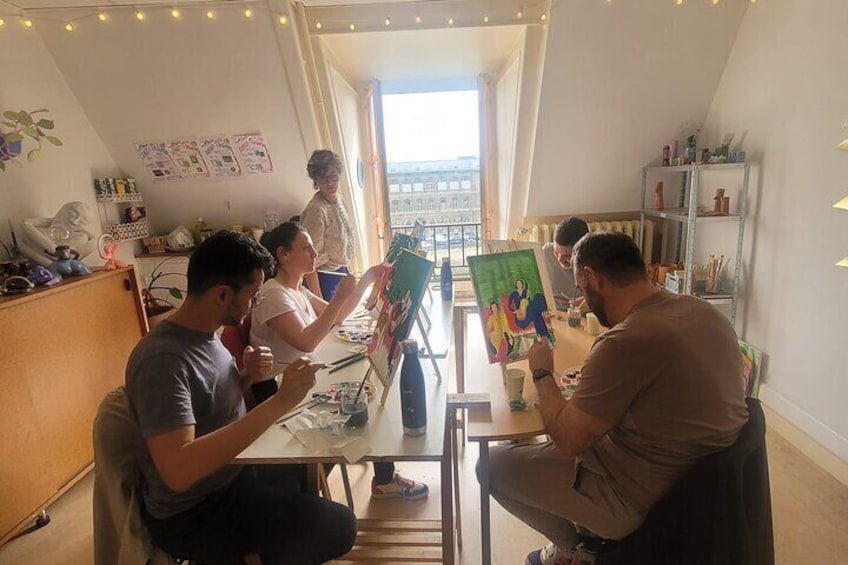 morning painting class, having a blissful time together
