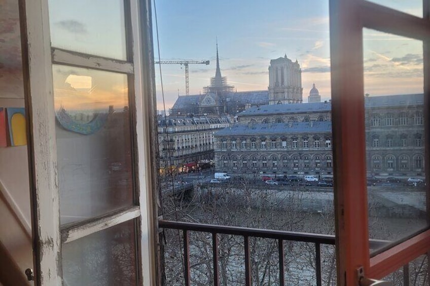 view of Notre Dame from the studio