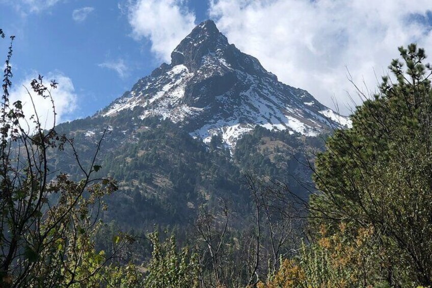 View of the peak of the collima snowfall from camp