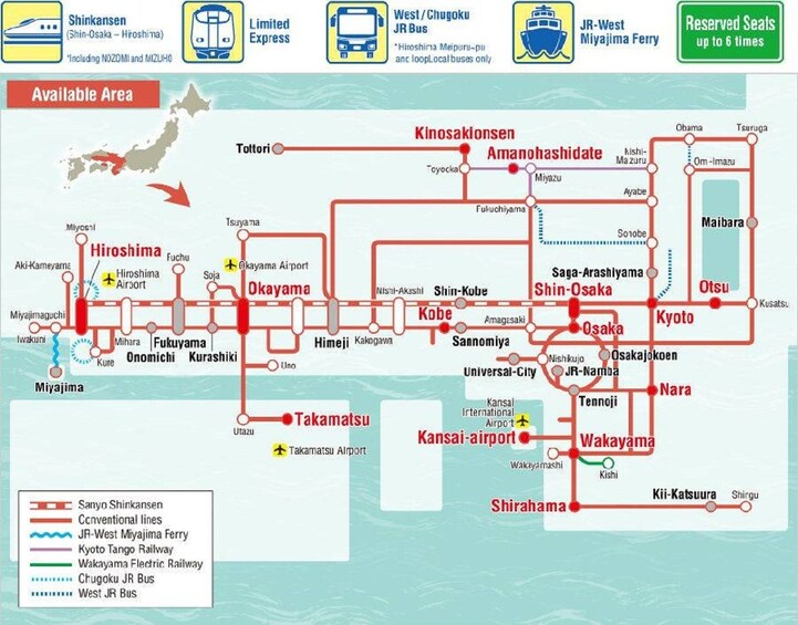 JR Kansai-Hiroshima Area Pass (5-Day)