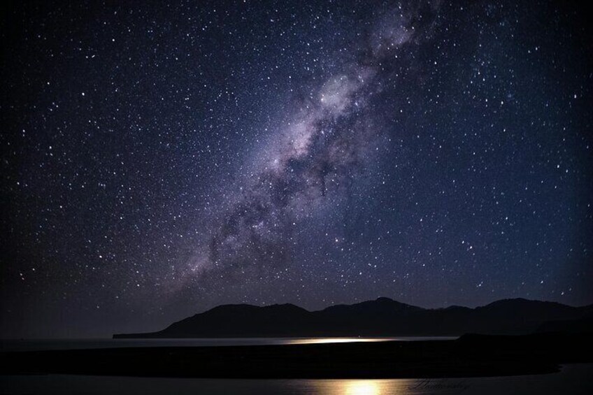Evening boat swim under the starry sky of Portofino