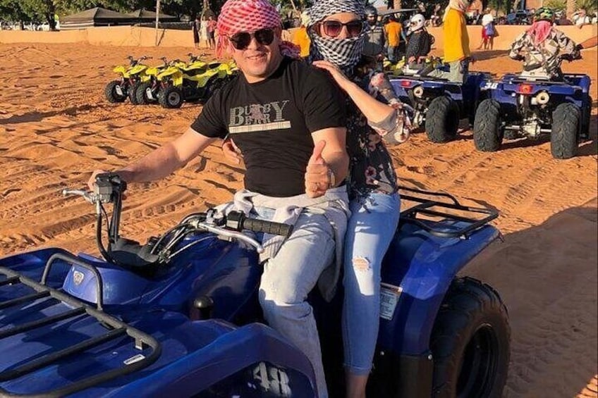 Enjoy evening desert safari including bike ride with dinner 1000AED/p for 1 Hrs & 1200AED/P for 2 Hrs