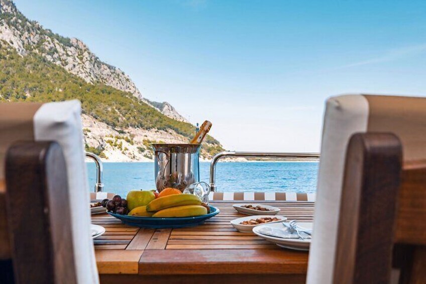 "Indulge in a gourmet lunch while enjoying breathtaking views of the
Mediterranean."