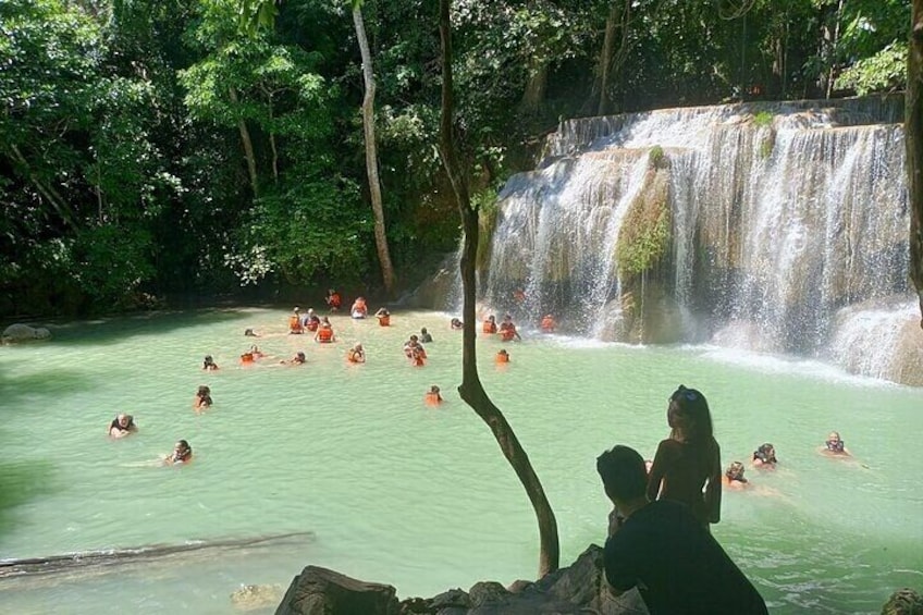 Erawan Waterfall and Kanchanaburi Elephant Care Private Day Trip 