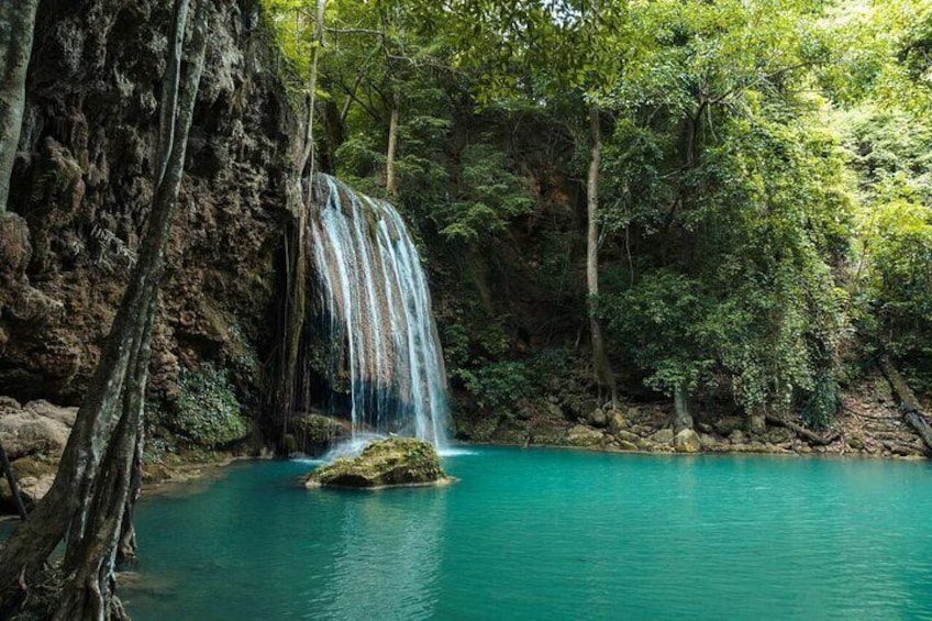 Erawan Waterfall and Kanchanaburi Elephant Care Private Day Trip 