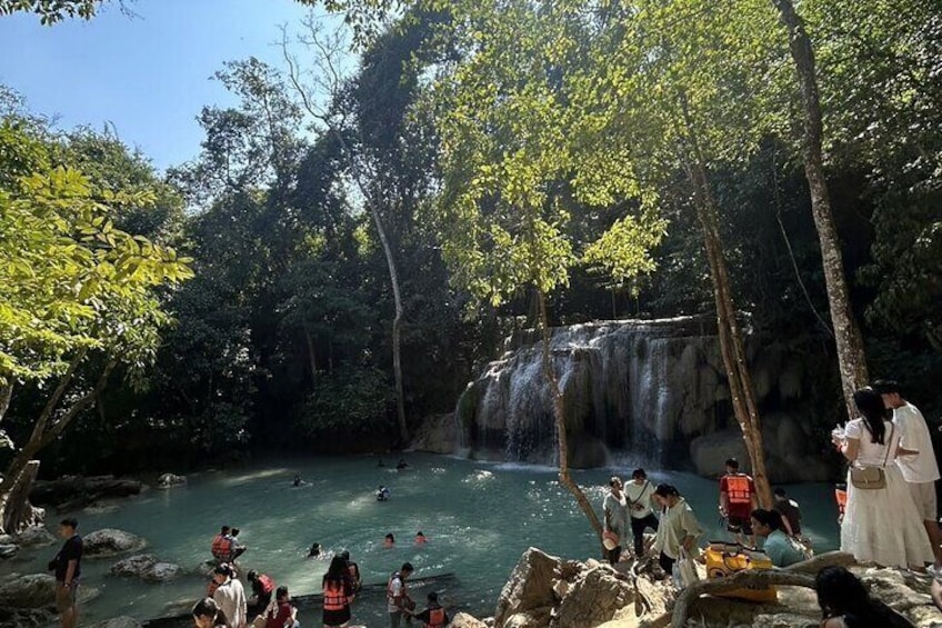 Erawan Waterfall and Kanchanaburi Elephant Care Private Day Trip 