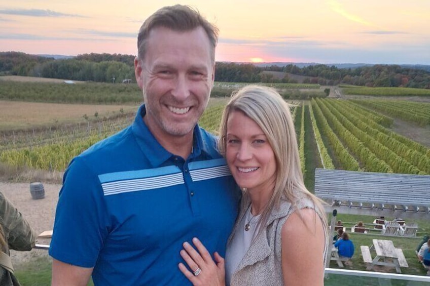 Wine Tour Guide Troy Hall (owner That'sa Pizza) and Wife Sarah enjoying an incredible Sunset at Bonobo Winery #moviestarswinetours #thatsapizza