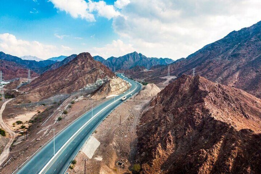 beautiful view of the road capture from top of the mountain in hatta tour dubai
