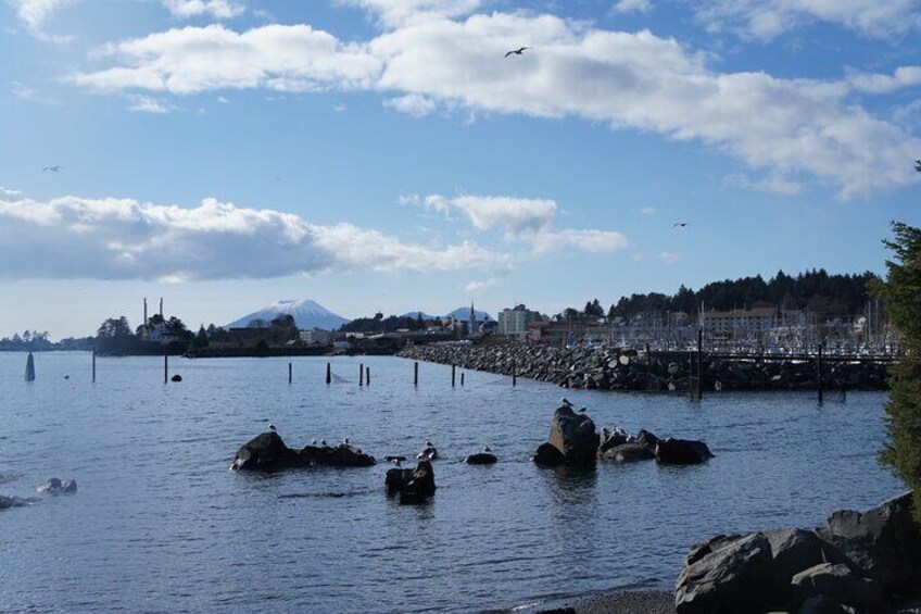 Views of historic downtown Sitka from Sitka National "Totem" Historical Park