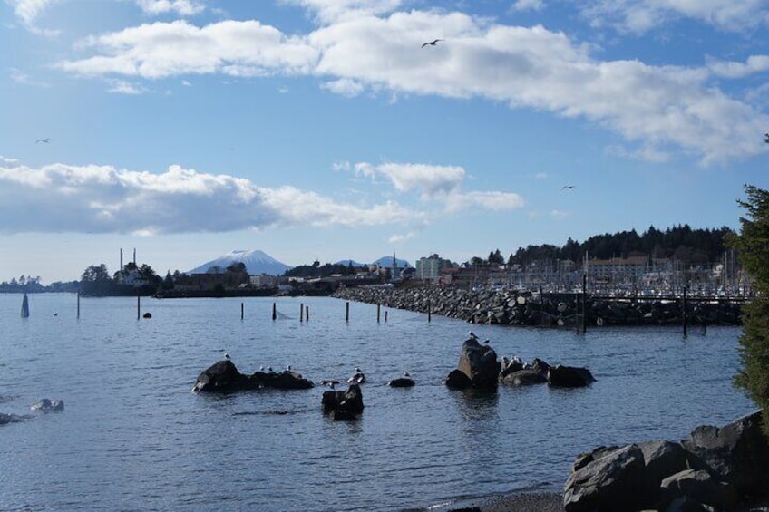 Views of historic downtown Sitka from Sitka National "Totem" Historical Park