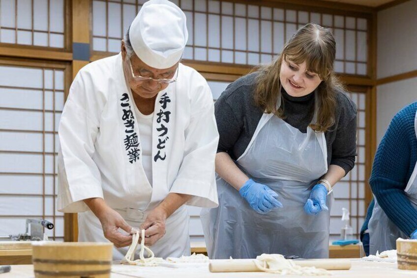 Udon making in a Takamatsu local shop