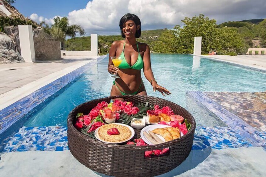 Aruba Floating Tray Drone Photoshoot Breakfast and Fruits