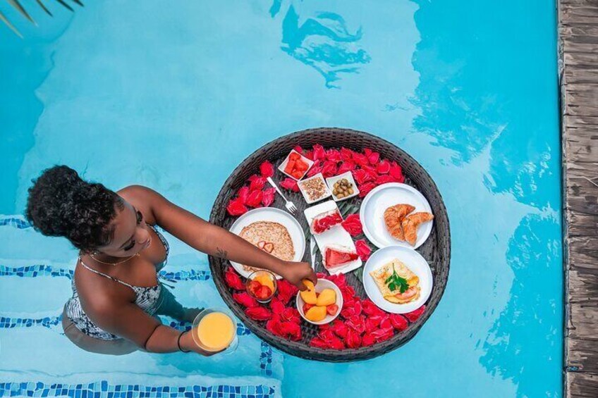 Aruba Floating Tray Drone Photoshoot Breakfast and Fruits