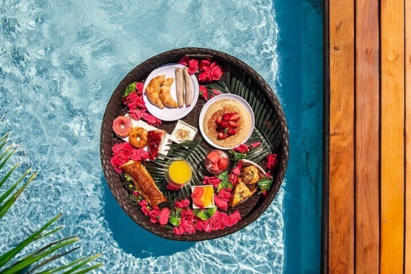 Aruba Floating Tray Drone Photoshoot Breakfast and Fruits