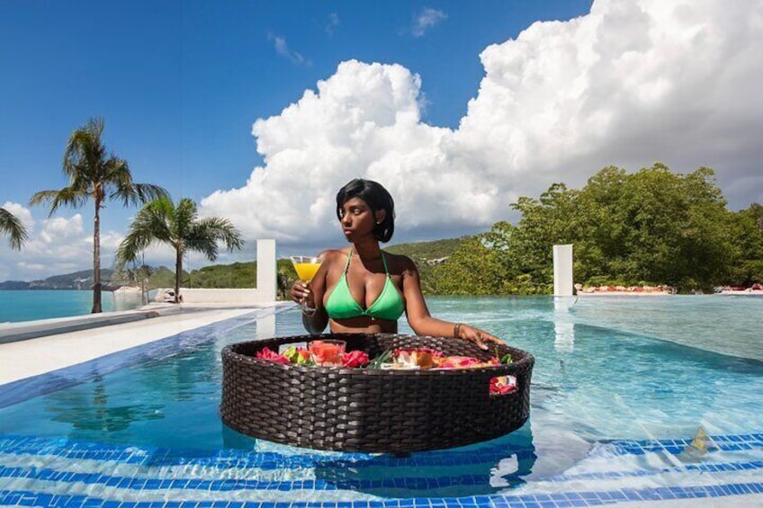 Aruba Floating Tray Drone Photoshoot Breakfast and Fruits