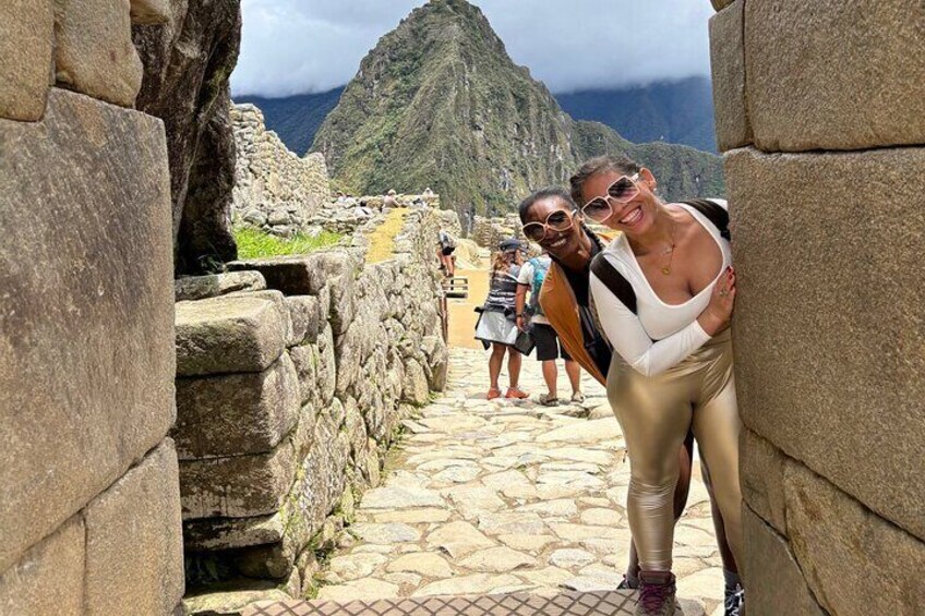 besties in the main door of Machu Picchu