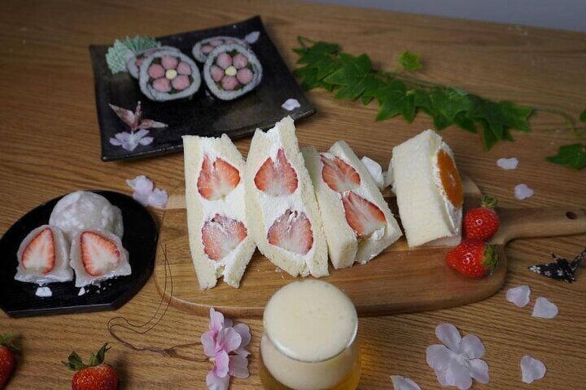 Course C: Decorated Sushi roll, Fruit sandwitch, surprise jelly and etc