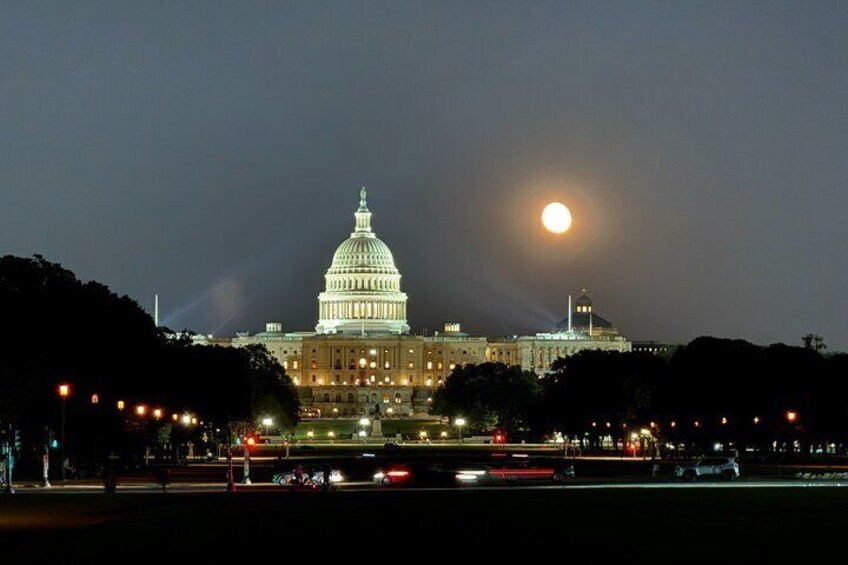 Moonrise over the US Capitol Building