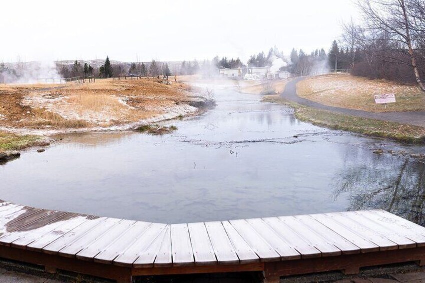 Hveragerði geothermal area with one of its bubbling pools