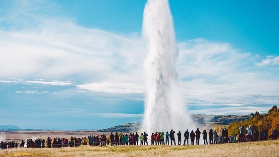 Strokkur erupting into the sky, see first hand the geothermal power of Iceland's landscape