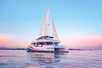 The Sunset in Boat Antibes Marina Bay of Angels